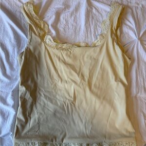 Elegant Lace Trim light yellow Tank Top